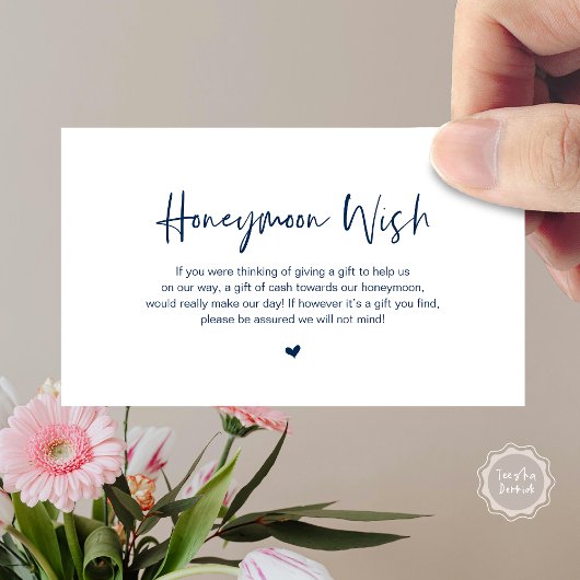Modern Navy casual elegance font, Honeymoon Wish Informatiekaartje