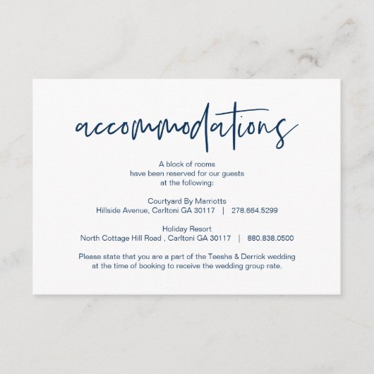 Modern Navy casual elegantie Accommodaties hotels Informatiekaartje (Voorkant)