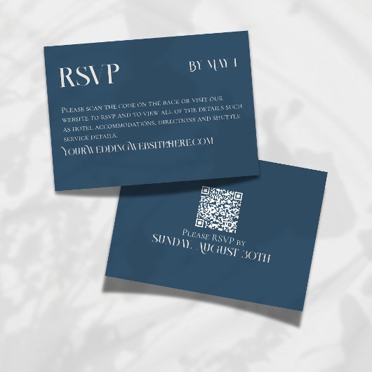 Modern Navy Classic Wedding RSVP with QR Code