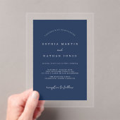 Modern Navy Clear Minimalist Wedding Acryl Uitnodigingen (Insitu (Draagbaar))