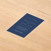 Modern Navy Clear Minimalist Wedding Acryl Uitnodigingen (Laagn)