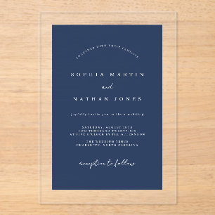 Modern Navy Clear Minimalist Wedding Acryl Uitnodigingen