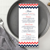 Modern Navy & Coral Chevron Wedding Menu