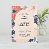 Modern Navy Coral Cream Arch Wedding Kaart (Staand voorkant)