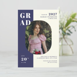 Modern Navy Cream Bold Typography Foto Afstuderen Kaart