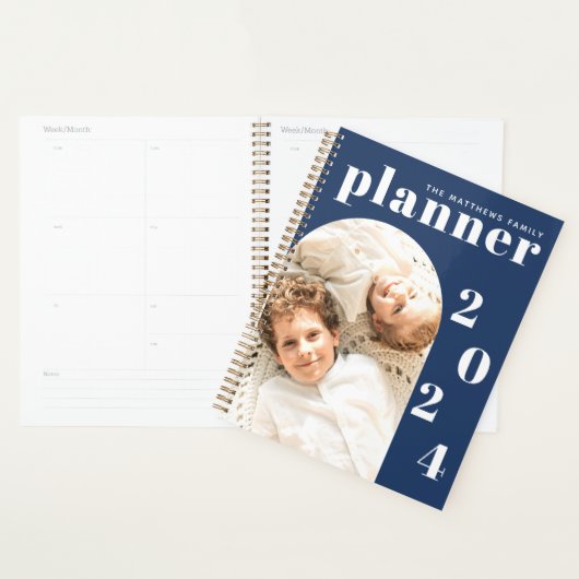 Modern Navy Custom Family Photo 2023 Calendar Planner (Display)
