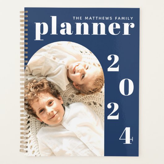 Modern Navy Custom Family Photo 2023 Calendar Planner (Voorkant)