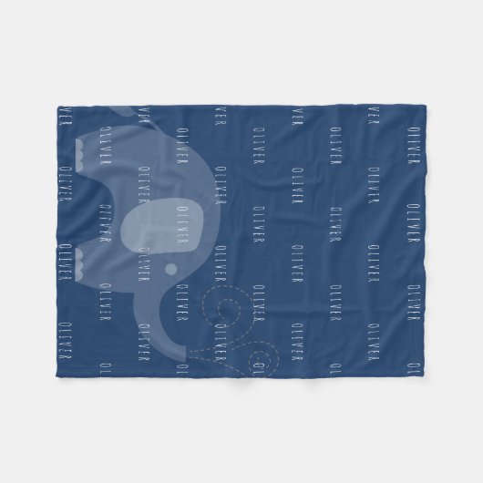 Modern Navy Elephant Personalized Name Boy Fleece Deken (Voorkant (Horizontaal))