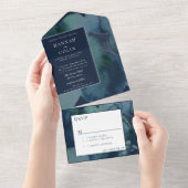 Modern Navy Emerald Abstracte Waterverf All In One Uitnodiging (Afscheurbaar)