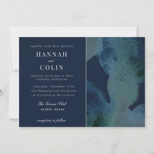 Modern Navy Emerald Abstracte Waterverf Kaart (Voorkant)