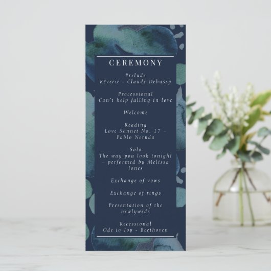 Modern Navy Emerald Abstracte Waterverf Programmakaart (Staand voorkant)