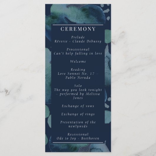 Modern Navy Emerald Abstracte Waterverf Programmakaart (Voorkant)