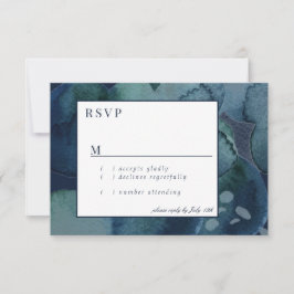 Modern Navy Emerald Abstracte Waterverf RSVP-kaart RSVP Kaartje