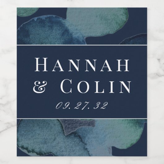 Modern Navy Emerald Abstracte Waterverf Wijn Etiket (Enkel label)