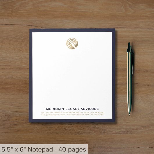 Modern Navy en Gold Business Notitieblok met Logo