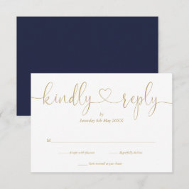 Modern Navy En Goud Schrift Hart Vriendelijk Antwo RSVP Kaartje