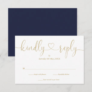 Modern Navy En Goud Schrift Hart Vriendelijk Antwo RSVP Kaartje