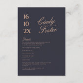 Modern Navy en Roos Gold Wedding Details Informatiekaartje (Voorkant)