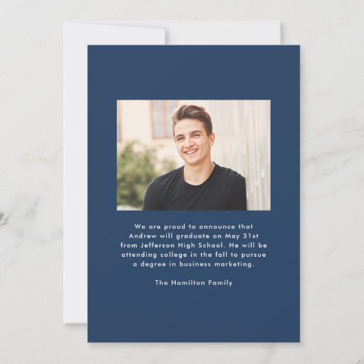 Modern Navy Frame 2 Photo Graduation Aankondiging (Achterkant)