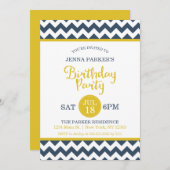 Modern Navy Geel Goud Chevron Verjaardagsfeest Kaart (Voorkant / Achterkant)