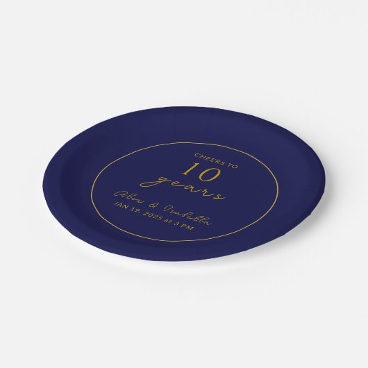 Modern Navy Gold 10th Wedding Jubileum Party Papieren Bordje (Gekanteld)