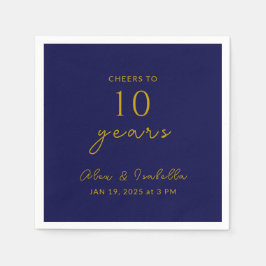 Modern Navy Gold 10th Wedding Jubileum Party Servet