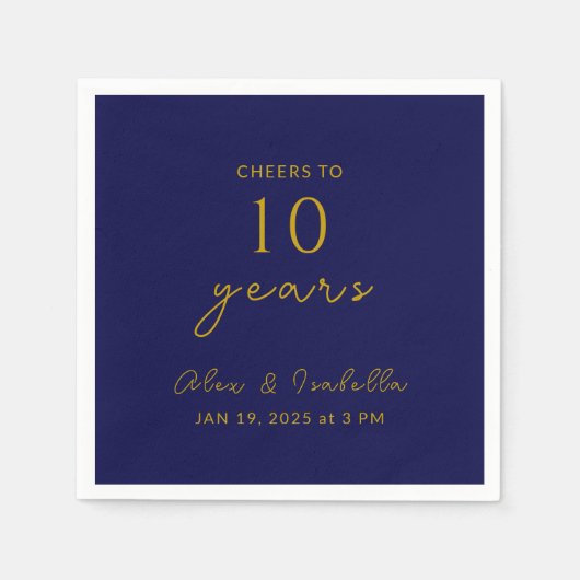 Modern Navy Gold 10th Wedding Jubileum Party Servet (Voorkant)
