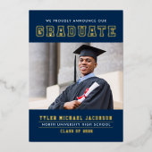 Modern Navy Gold Afstuderen fotograaf Folie Uitnodiging (Voorkant)