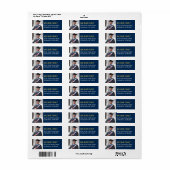 Modern Navy Gold Afstuderen Photo Return Address Etiket (Full Sheet)