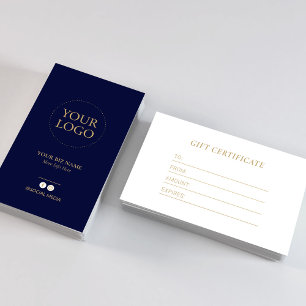 Modern Navy & Gold Business Logo Cadeaubon Visitekaartje