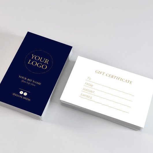 Modern Navy & Gold Business Logo Cadeaubon Visitekaartje