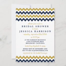 Modern Navy & Gold Chevron Vrijgezellenfeest Kaart