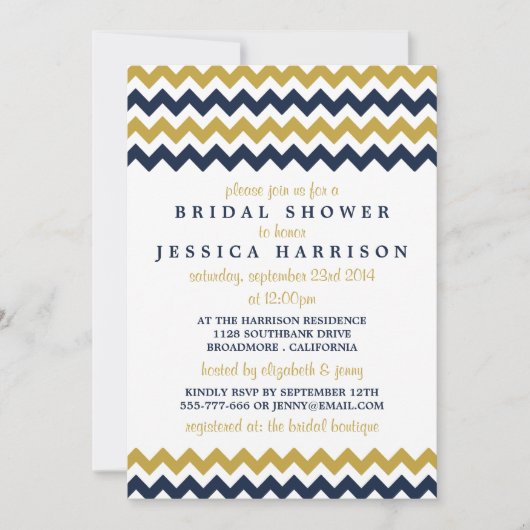 Modern Navy & Gold Chevron Vrijgezellenfeest Kaart (Voorkant)