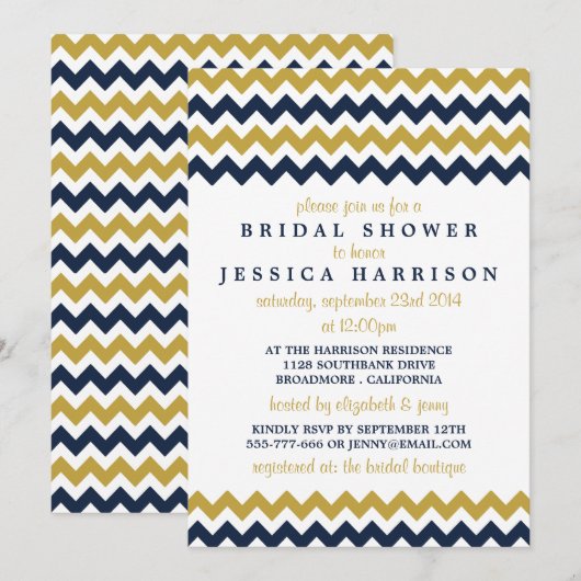 Modern Navy & Gold Chevron Vrijgezellenfeest Kaart (Voorkant / Achterkant)