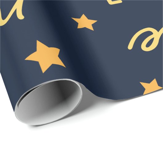 Modern Navy & Gold Christmas Script Cadeaupapier (Rol Hoek)