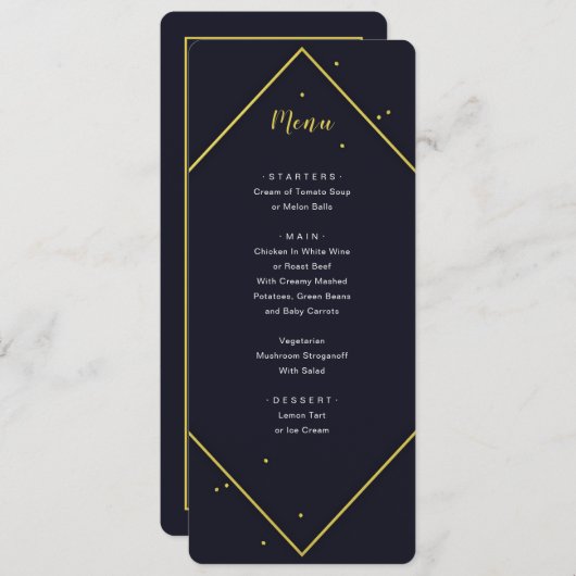 Modern Navy Gold geometrisch menu Kaart (Voorkant / Achterkant)