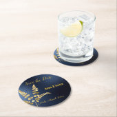 MODERN NAVY GOLD LEAF BESPAAR HET DATUM ONDERZETTE RONDE KARTONNEN ONDERZETTER (Insitu)