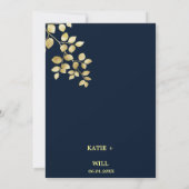 Modern Navy Gold lijst Gold Leaves Nuestra Boda Kaart (Achterkant)