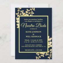 Modern Navy Gold lijst Gold Leaves Nuestra Boda