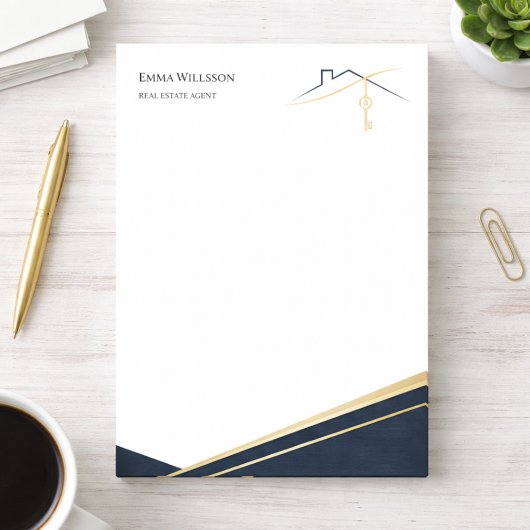 Modern Navy Gold Luxury Realtor estate Agent Post-it® Notes