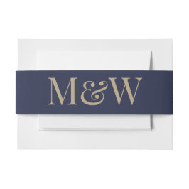 Modern Navy Gold Monogram Initialen Blauw Bruiloft Uitnodigingen Wikkel