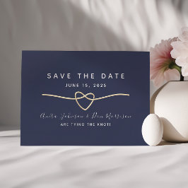 Modern Navy Gold Rope Heart Save The Date