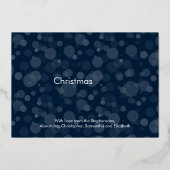 Modern Navy Gold Script Bokeh Merry kerst Folie Uitnodiging (Voorkant)