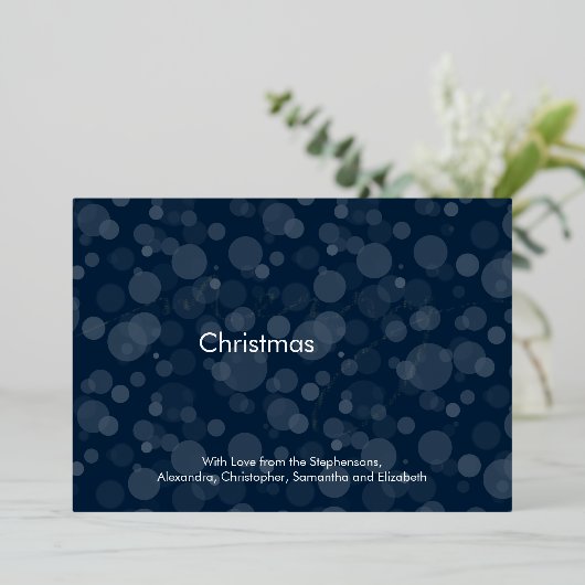 Modern Navy Gold Script Bokeh Merry kerst Folie Uitnodiging (Staand Voorkant)