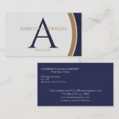 Modern Navy, Goud en Grijs Monogram Visitekaartje (Voorkant / Achterkant)