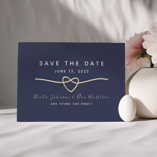 Modern Navy Gouden Touw Hart  Save The Date