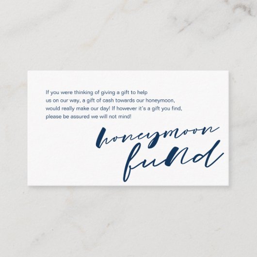 Modern Navy inktminimalism font, Honeymoon Fund Informatiekaartje (Voorkant)