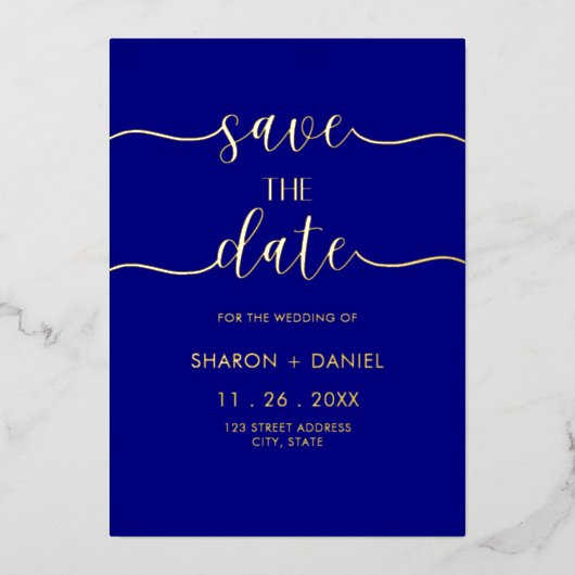 Modern Navy Kalligrafie Script Folie Uitnodiging (Voorkant)