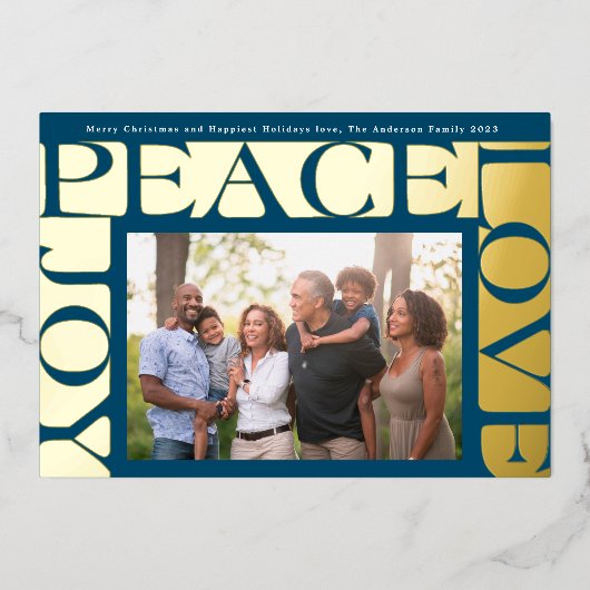 Modern Navy kleurrijke LIEFDE VREUGDE foto lijst Folie Feestdagenkaart (Voorkant)