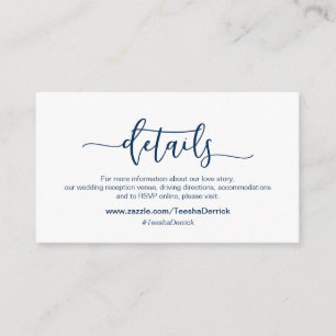 Modern Navy minimalism font, Our Wedding Details Informatiekaartje